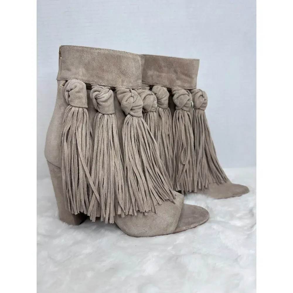 Chloe Fringed Tasseled Suede Ankle Open Toes boots Size UE 37